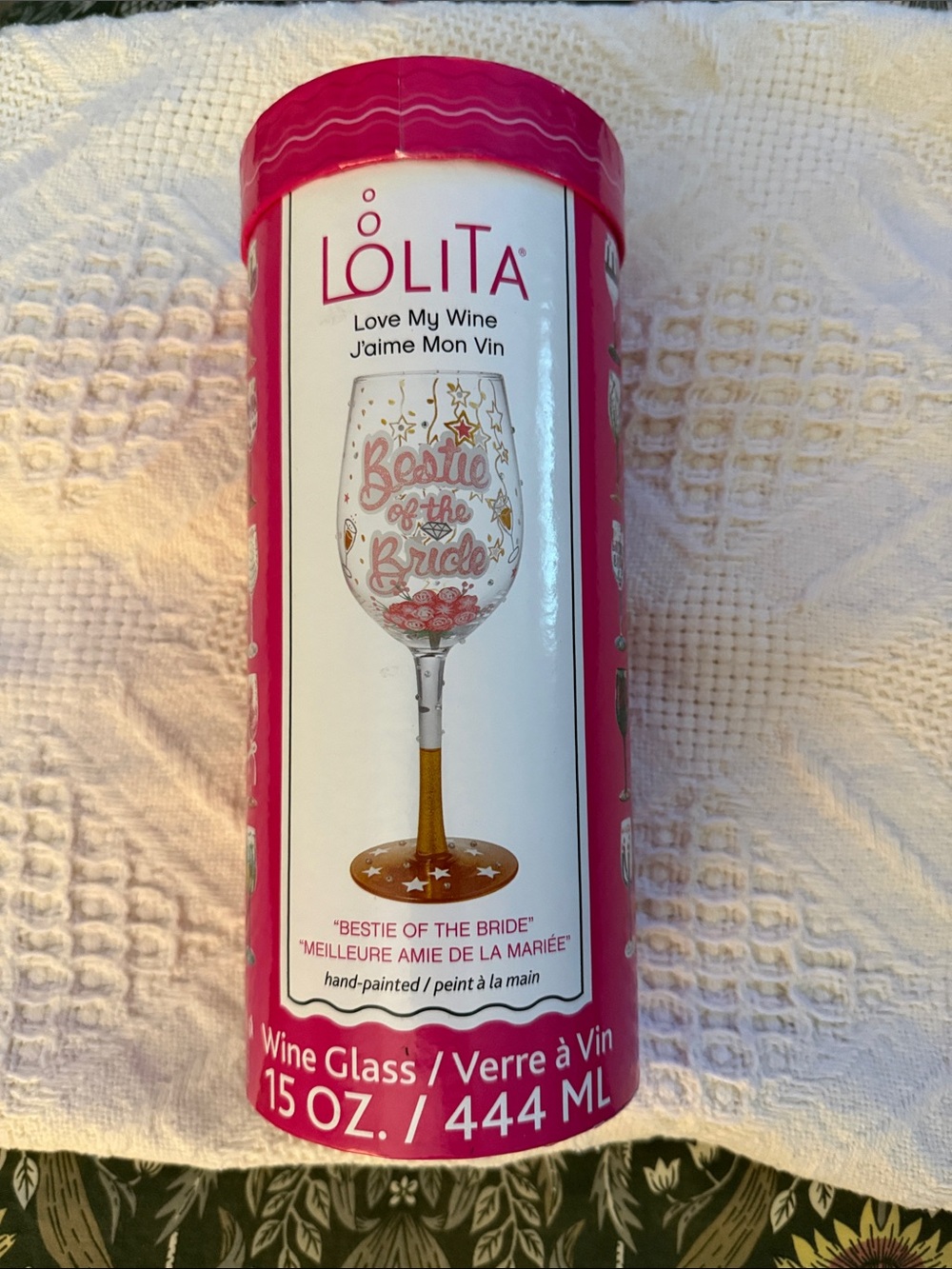 LOLITA Pink and Gold 'Bestie of the Bride' Wine Glass